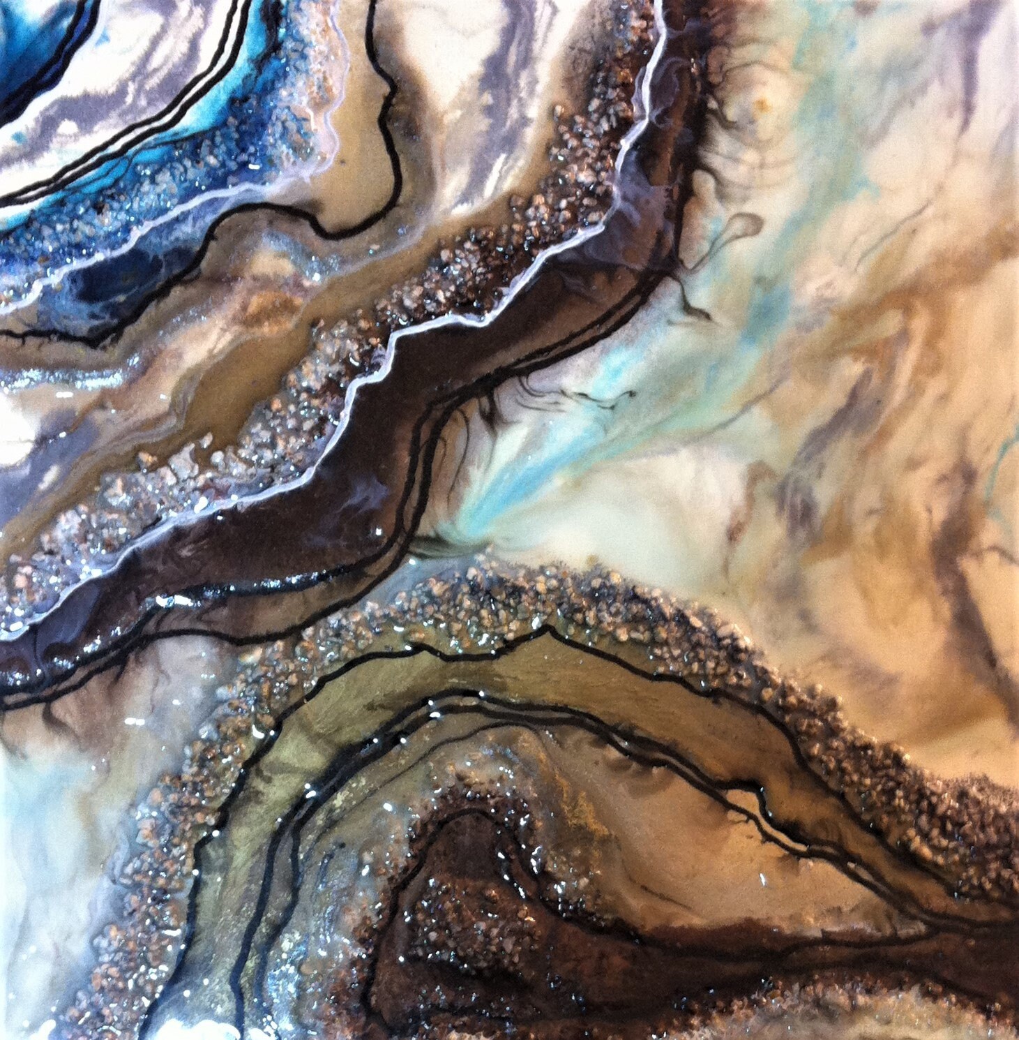 20x27 In. White and Brown Resin Geode Painting/ Geode/ Resin Geode
