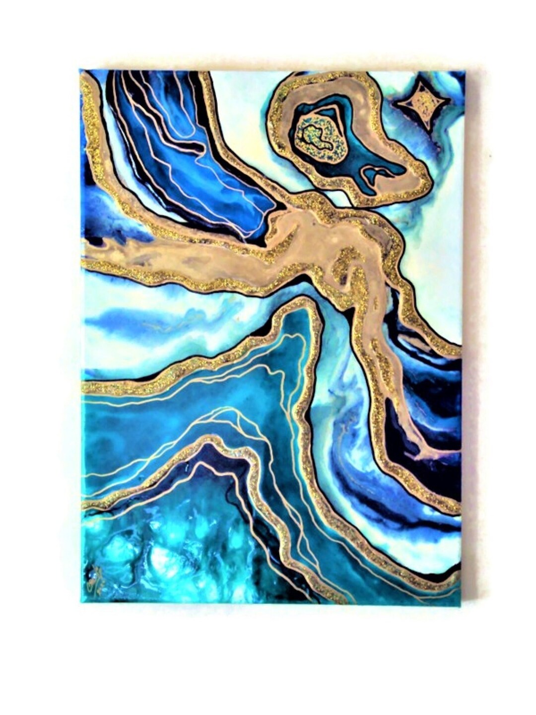 28x20'' Green Painting, Original Resin Art, Handmade Painting, Abstract