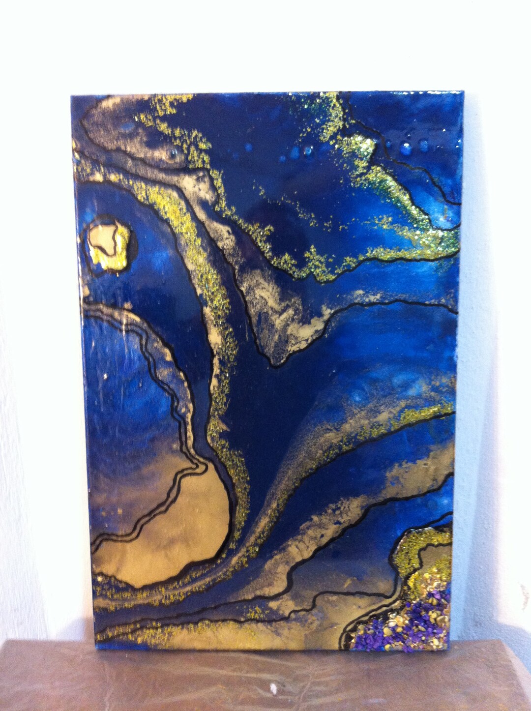 20x13 In.blue Geode Painting / Resin Painting /geode Painting Original