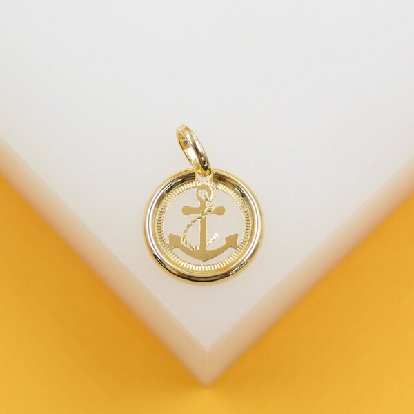 18K Gold Filled Anchor Coin Pendant | Gold Anchor Pendant | Gold Filled Anchor Pendant | Wholesale Jewelry