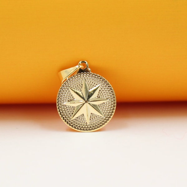Compass Star Medallion Pendant For 18K Gold Filled Wholesale Jewelry Making Supplies & Crafting (A246)
