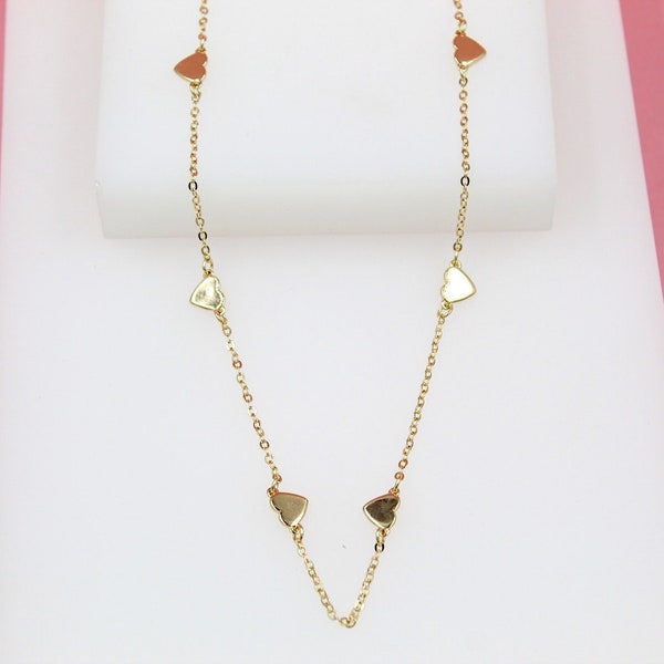 18K Gold Filled Dainty Rolo Heart Chain Necklace For Wholesale Chains (G57)