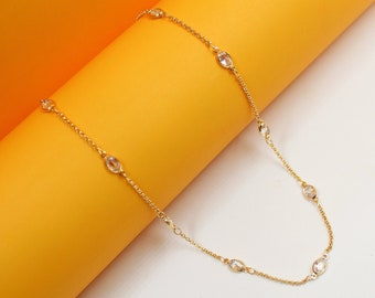 18k Gold Filled Charm Necklace | CZ Stone Charms Necklace | Round Cubic Zirconia Stone Necklace | Wholesale Jewelry (F224A)