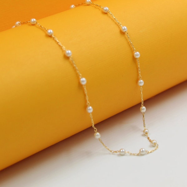 18K Gold Filled White Pearl Beaded Necklace | Gold Pearl Necklace | Pearl Beaded Necklace | Gold Pearl Charm Necklace (F249A)(I137B)