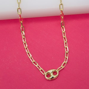 18K Gold Filled 3mm Paper Clip Necklace with Mariner Links For Wholesale Clip Chains And Jewelry (F142)