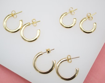 18K Gold Filled Dainty Paper Clip Chain Open Hoop Stud - Etsy