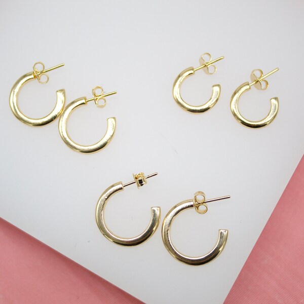 18K Gold Filled 2mm Small Slim Open Hoop Stud Earrings For Wholesale Jewelry Supplies & Earring Findings (J72A) (J72)