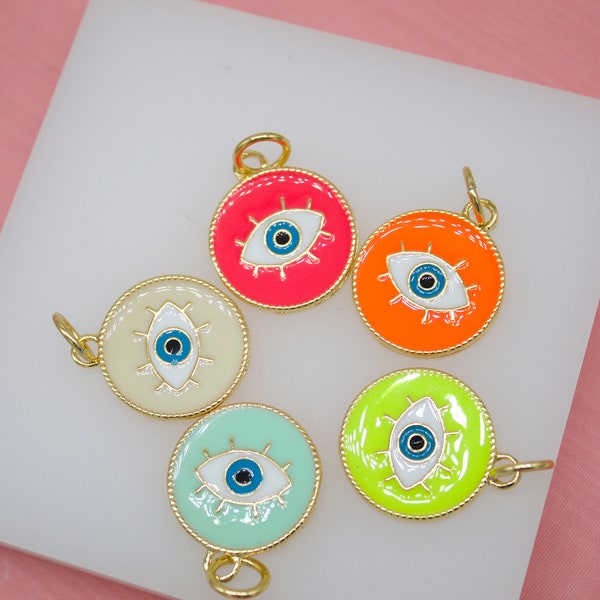18K Gold Filled Enamel Medallion Evil Eye Pendant Charm For Wholesale Jewelry Pendants Protection Good Luck Eye Charm (A34)