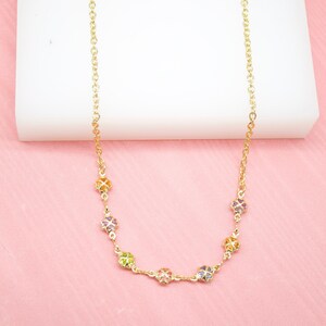 MultiColor CZ Stones With Four Leaf Clover Necklace For Wholesale Jewelry And Findings 18K Gold Filled (G15)