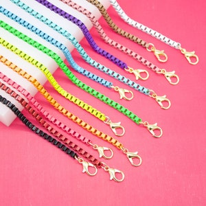 18K Gold Filled 3mm Colorful Enamel Box Chains For Wholesale Jewelry Craft Supplies (G208-209)