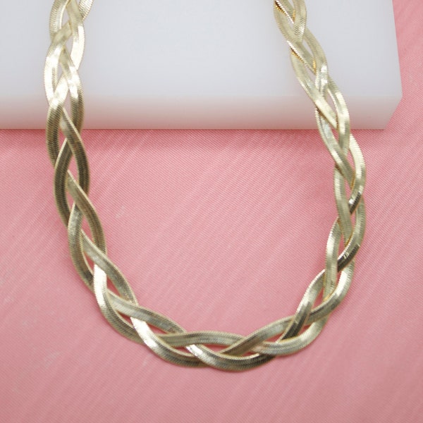 18K Gold Filled 3mm Triple Twisted Herringbone Snake Chain For Wholesale Necklace Jewelry (H14)