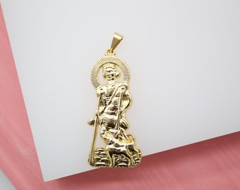 18K Gold Filled Saint San Lazaro Pendant For Catholic Religious Jewelry Making Supplies
