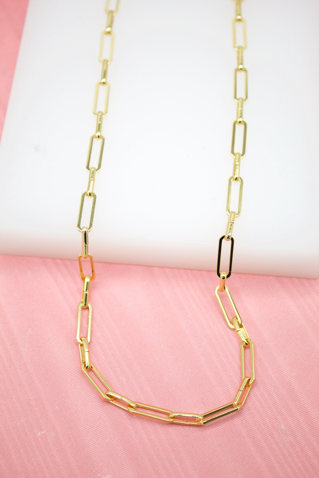 18K Gold Filled 4mm Slim Paper Clip Chain for Wholesale Clip Etsy