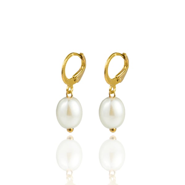 18K Gold Filled Oval Synthetic Pearl Lever Back Earrings For Wholesale Jewelry & Dangle Drop Earring Findings (K179A)