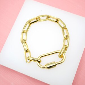 18K Gold Filled 8mm Paper Clip Link Bracelet Chain With Spring Carabiner Lock For Wholesale Chains Jewelry Bracelets And Findings (I40A)