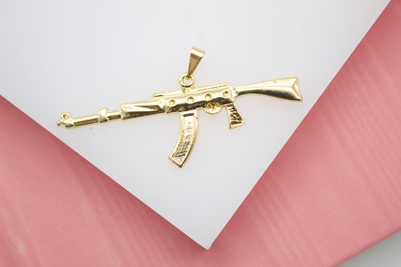 14k Solid Gold Tri-Color Machine Gun AK-47 Pendant Necklace (SM, MED) –  Fran & Co. Jewelry Inc.