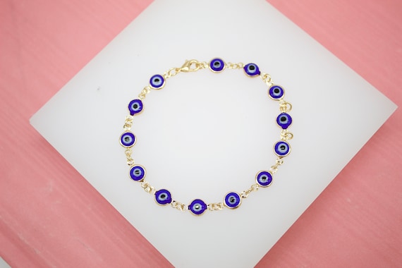 18K Gold Filled BLUE Evil Eye Chain Bracelet For Wholesale Bracelets & Jewelry Making Supplies (I227)