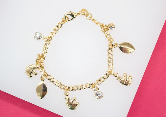 Pulsera de dijes de dijes de hoja de piedra rellena de oro de 18