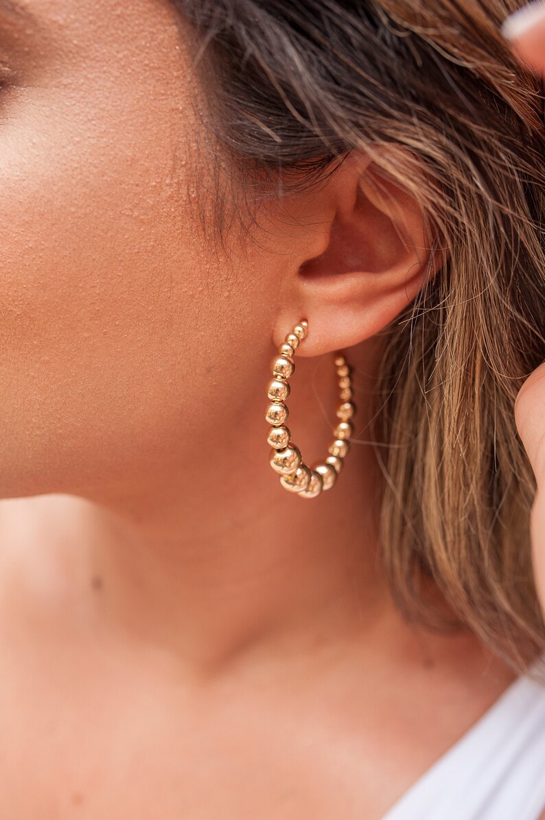 Gold Beaded Hoops 18k Gold Filled Hoops With 2 Etsy