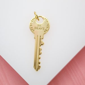 18K Gold Filled Be Brave Key | Key Pendant | Gold Key Necklace | Key Charm | holographic iridescent Key (A31)