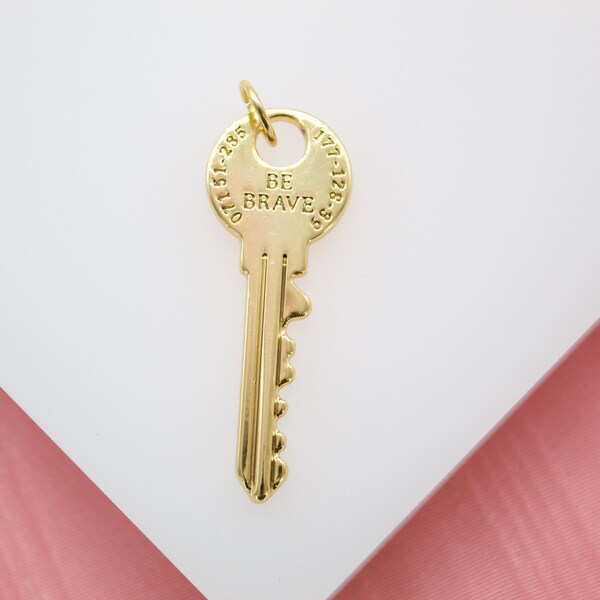 18K Gold Filled Be Brave Key | Key Pendant | Gold Key Necklace | Key Charm | holographic iridescent Key (A31)