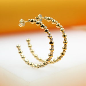 18K Gold Filled CZ Beaded Open Hoop Earrings | Gold CZ Beaded Open Earrings | Gold CZ Beaded Huggies | Gold Beaded Earrings (K78A)