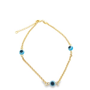 18K Gold Filled Blue Evil Eye Charm Anklet For Wholesale Dainty Ankle Bracelet Jewelry Making Supplies (E150)