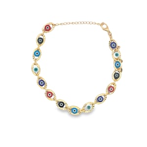 18K Gold Filled Multi-Color Colorful Evil Eye Charms Bracelet For Wholesale Dainty Bracelet Jewelry Making Supplies (I10)