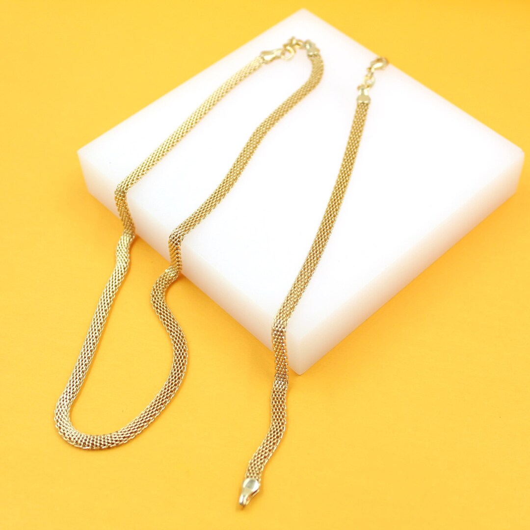 18K Gold Filled Designed Mesh Link Necklace Gold Mesh Chain Necklace