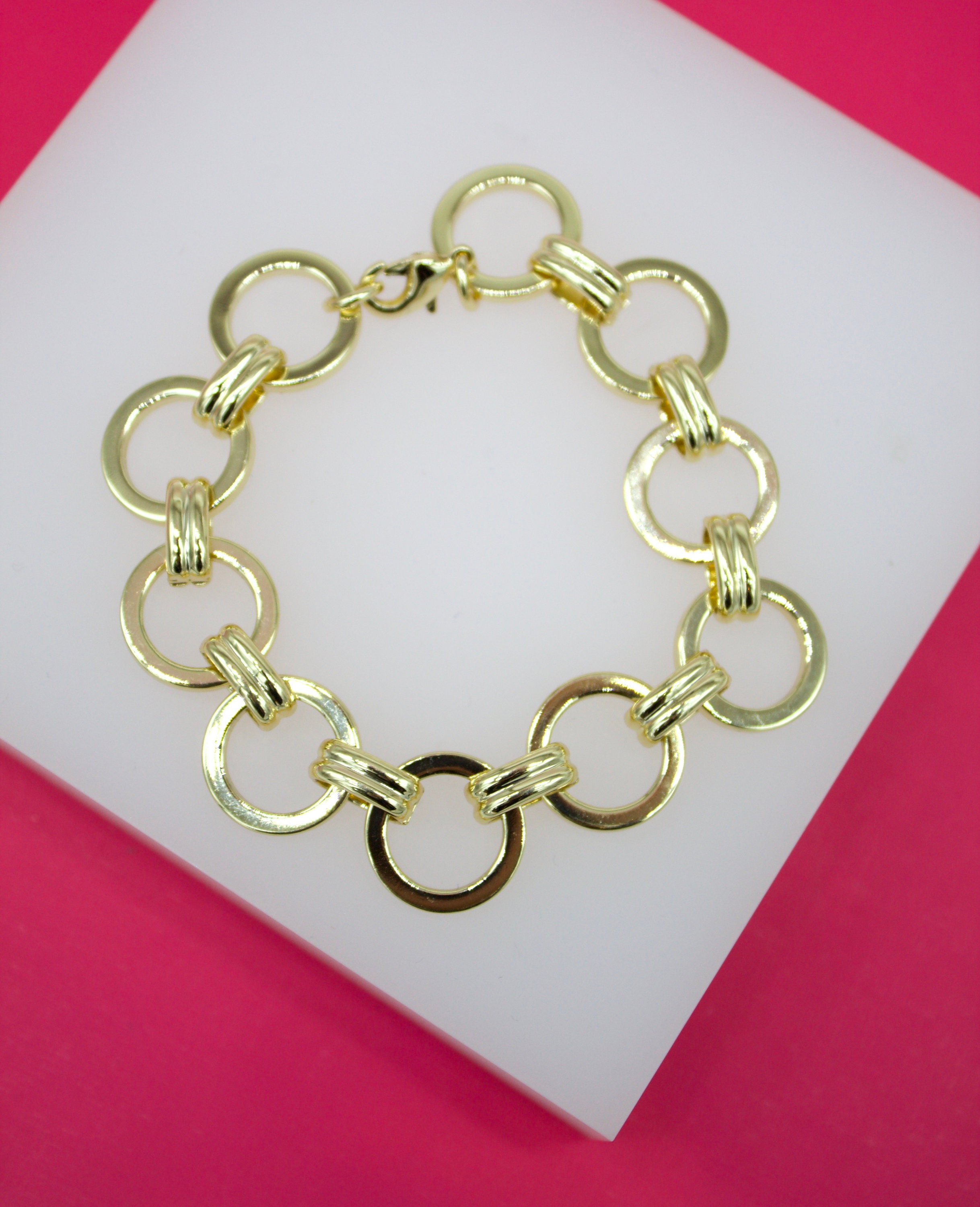 18K Gold Filled 15mm Designed Circle Link Bracelet for Etsy UK