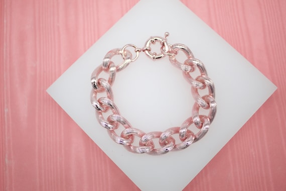18K Gold Filled Pink Textured Chunky Thick Curb Cuban Link Chain