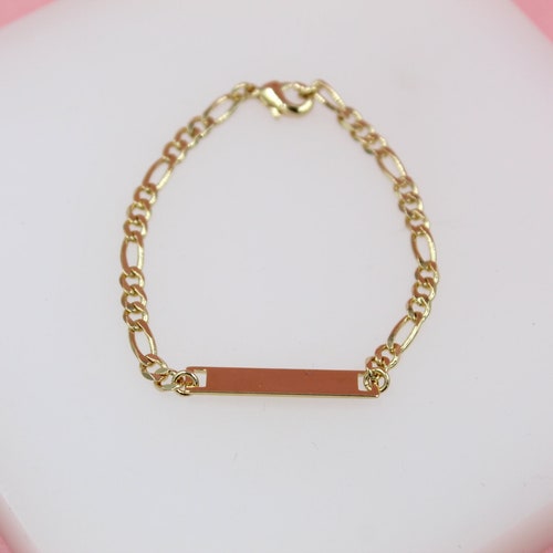 18K Gold Filled 3mm Figaro Bracelet With Smoot Plate For Customizing Wholesale Kid baby Jewelry (XX15)