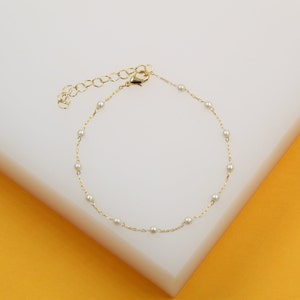 18K Gold Filled White Pearl Beaded Bracelet | Gold Pearl Bracelet | Pearl Beaded Bracelet | Gold Pearl Charm Bracelet (F249A)(I137B)
