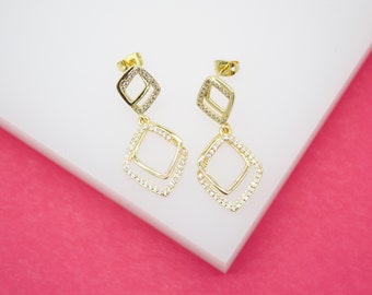 Bagues doubles pendentifs modernes remplies d’or 18 carats avec pierre de zircone cubique CZ pour les fournitures de bijoux en gros et les découvertes de boucles d’oreilles