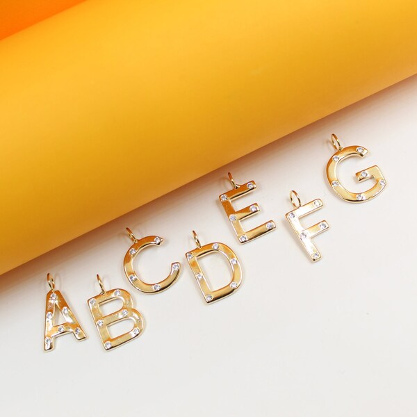 18K Gold Filled Letter A-Z Letter Pendant | Cubic Zirconia Initial Pendant | Gold Initial Charm | CZ Letter Charms | Wholesale Jewelry