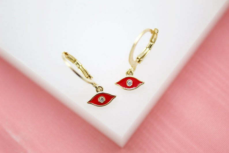 18K Gold Filled Evil Eye Huggies Earrings With CZ Stones For Wholesale Jewelry Supplies /& Earring Findings