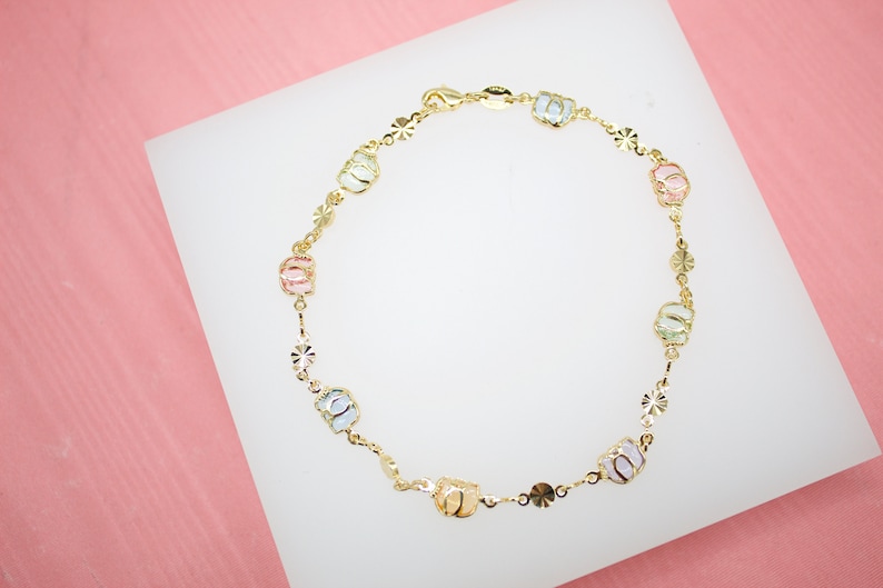 18K Gold Filled Charm Anklet With Elephant shaped Mulit-color CZ Stones For Wholesale Dainty Ankle Bracelet Jewelry Making Supplies