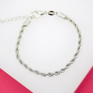 18K Rhodium Filled 4mm Rope Chain Bracelet For Wholesale Bracelets (I41)