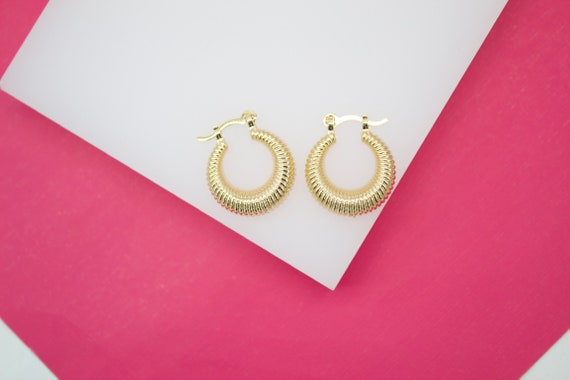 18K Gold Filled Designed Textured Lever Back Earrings for