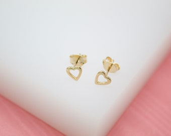 18K Gold Filled Outlined Heart Stud Earrings For Wholesale Jewelry Supplies & Earring Findings Gift (L9)