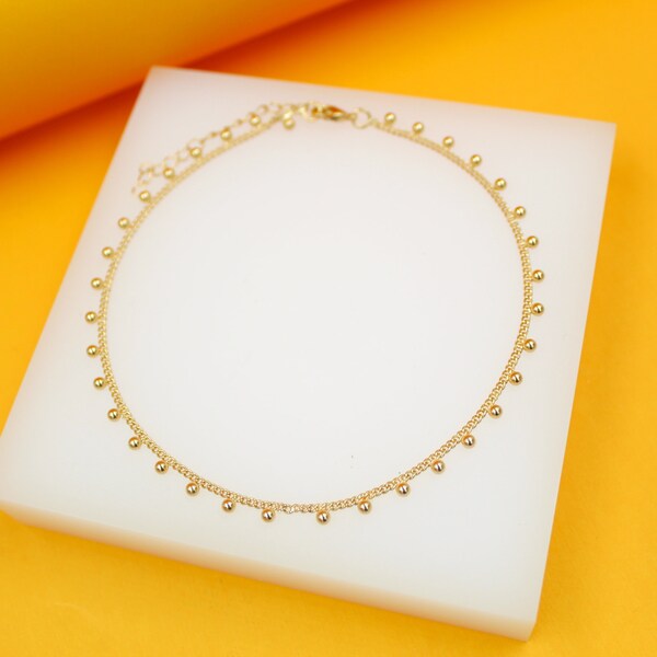 18K Gold Filled Dangle Beads Anklet | Gold Dangle Bead Anklet | Gold Filled Beads Anklet | Wholesale Jewelry (E241)