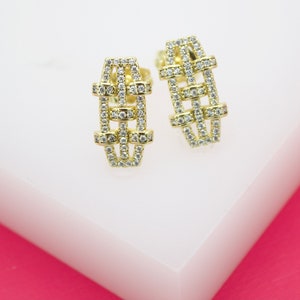 18K Gold Filled Designed Stud Earrings Pave For Wholesale Jewelry & Earring Findings (K224)