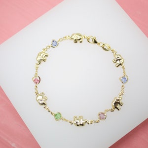 MultiColor CZ Stones With Elephant Charms Bracelet For Wholesale Jewelry And Findings 18K Gold Filled (I152)