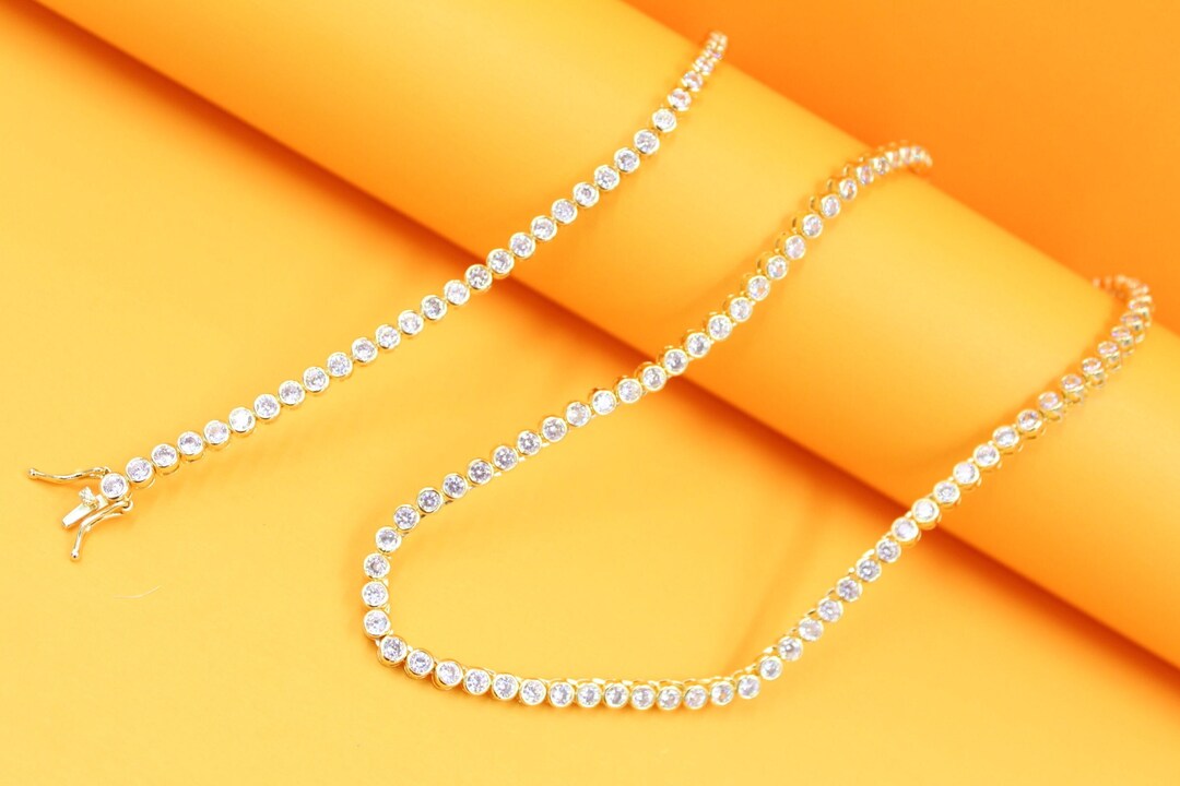 18k Gold Filled Tennis Necklace Diamond Tennis Necklace With Cubic