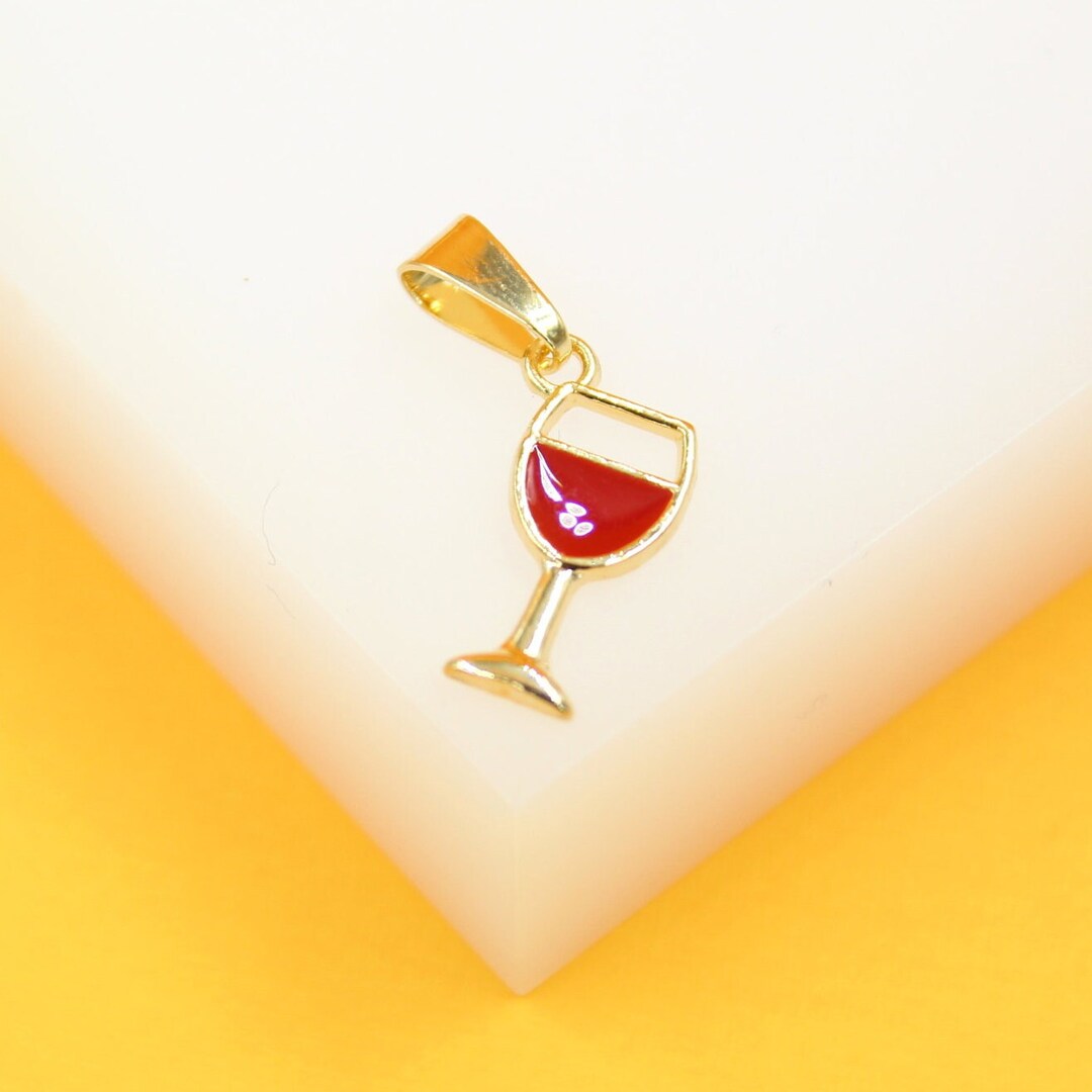 18K Gold Filled Enamel Wine Glass Pendant Gold Wine Glass Charm Pendant