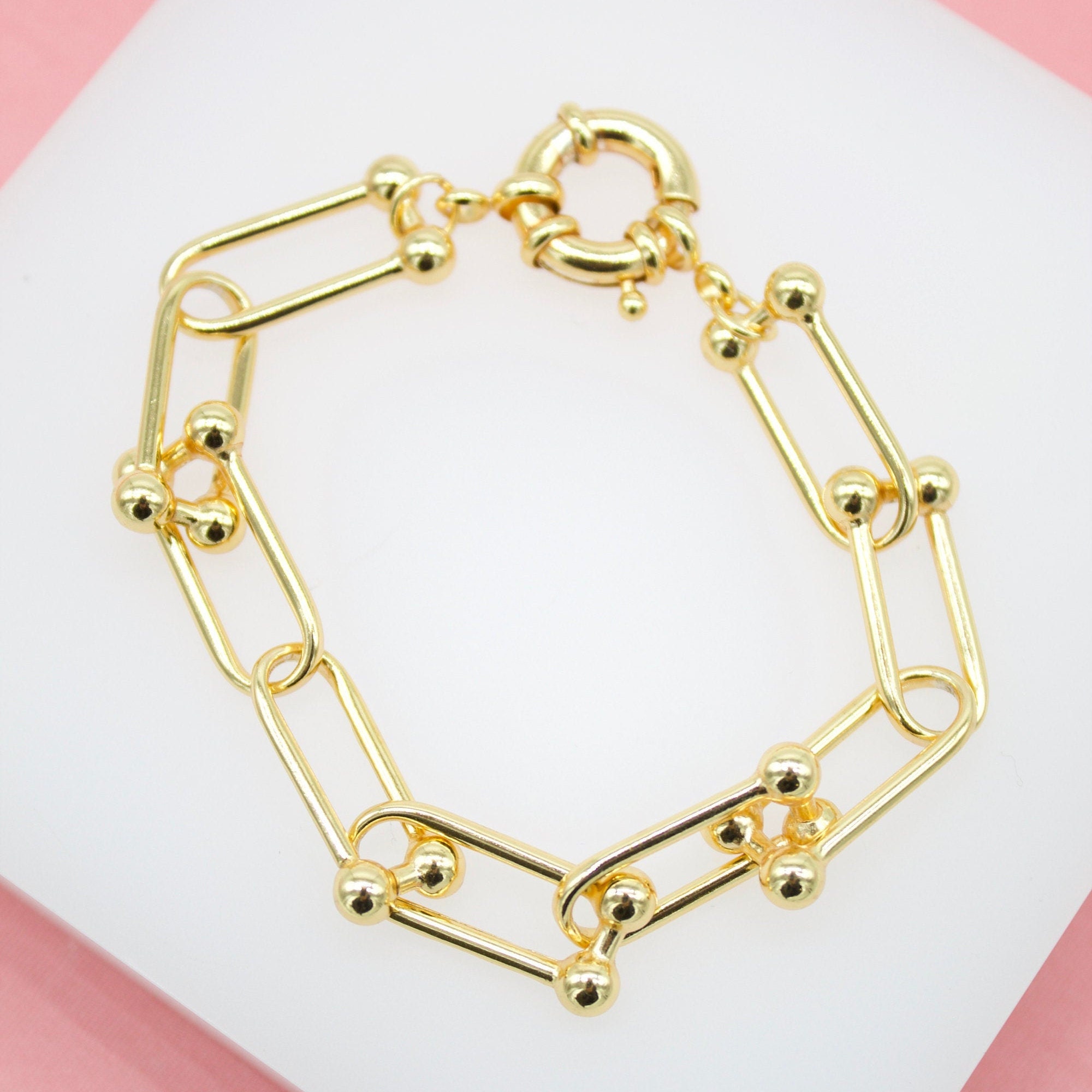 18K Gold Filled Paper Clip Bead Link Bracelet for Wholesale - Etsy ...
