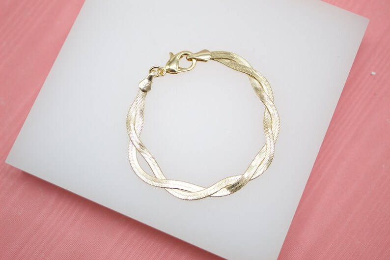 18K Gold Filled 3mm Double Twisted Herringbone Snake Chain Bracelet For Wholesale Bracelet Jewelry