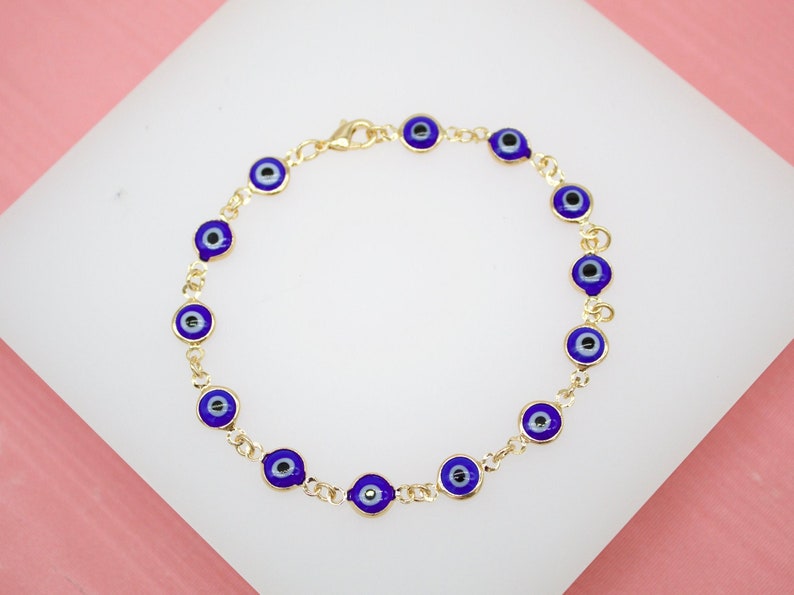 18K Gold Filled BLUE Evil Eye Chain Bracelet For Wholesale Bracelets & Jewelry Making Supplies (I227) 