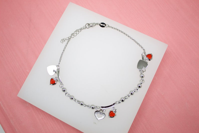 18K Gold Filled Heart Charm Beaded Bead Anklet With Red Heart Stones For Wholesale Dainty Ankle Bracelet Jewelry Making Supplies