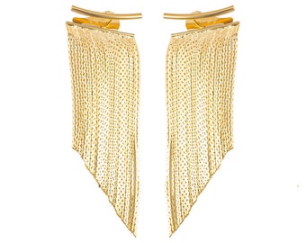 18K Gold Filled Long Tassel Stud Earrings For Wholesale Dangle Streamer Studs & Earring Findings (K278)